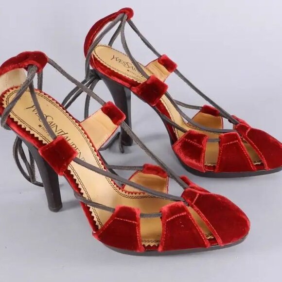 Yves Saint Laurent Shoes - TOM FORD For Yves Saint Laurent Haute Couture Rouge Ankle Tie Heels